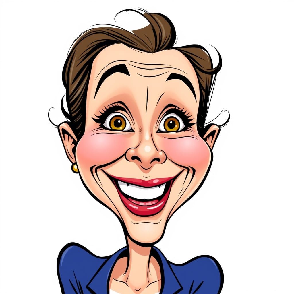 Whimsical Caricature of a Cheerful Woman