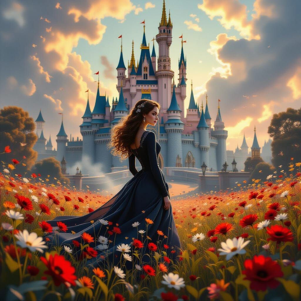 Dreamy Woman in Illusion Castle, Painterly Style