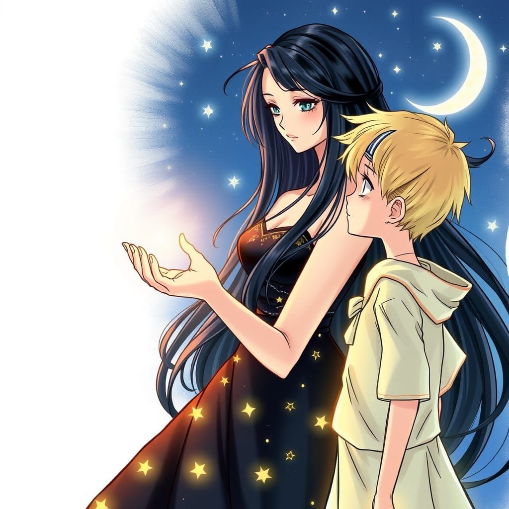 Erté Style Drawing of Night and Day Personified