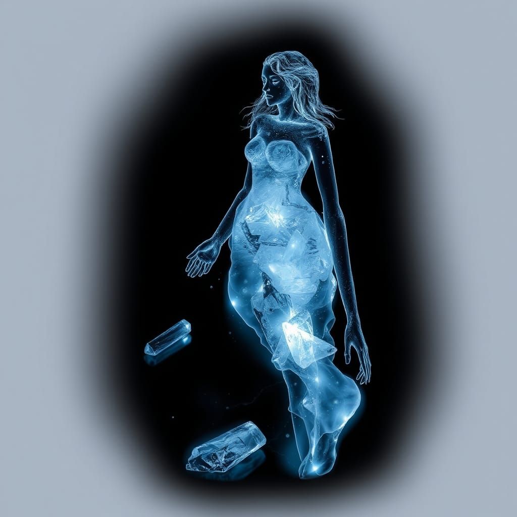 Crystalline Water Woman in Spooky Night Scene