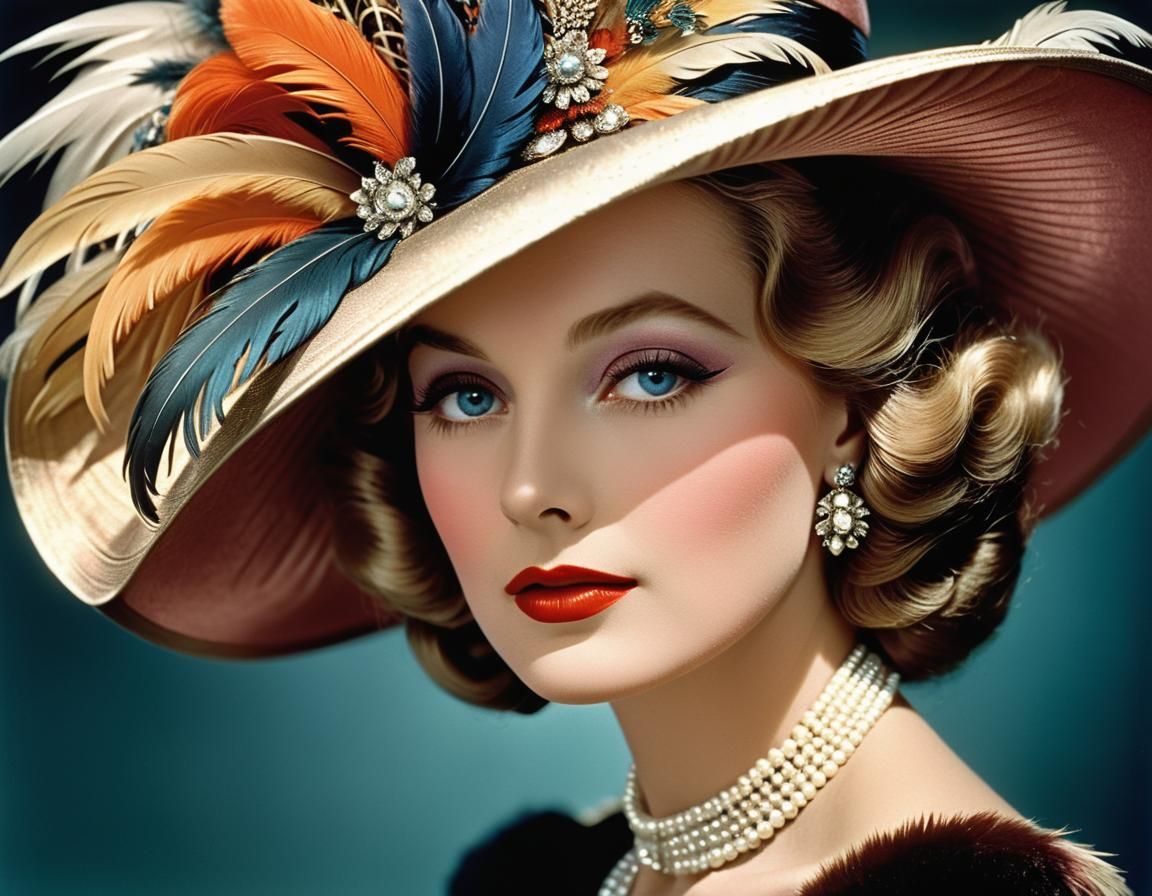 Glamorous Woman in Feathered Hat, Cecil Beaton Style