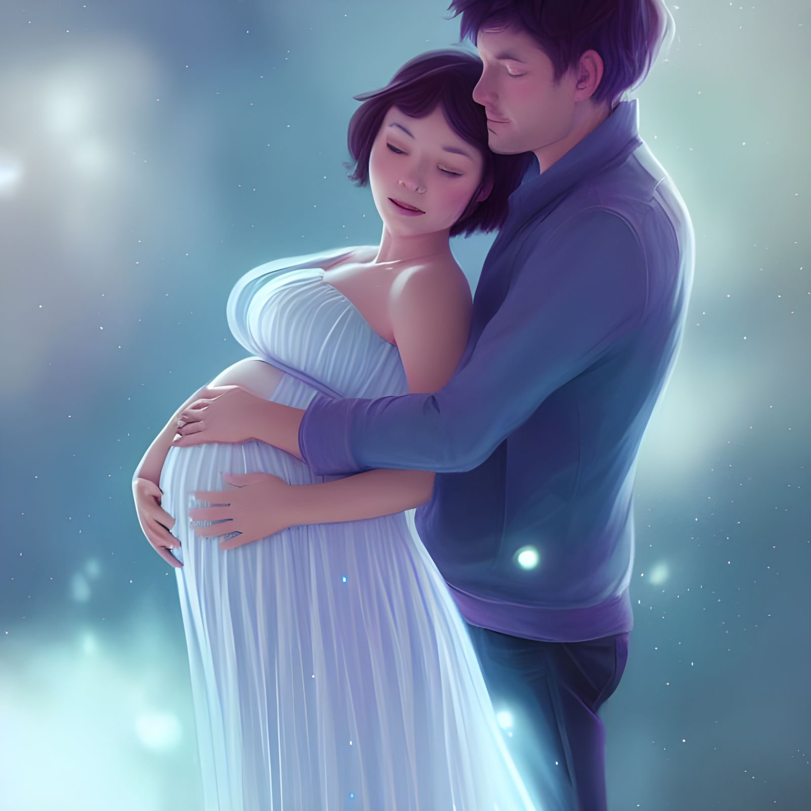 Loving Couple Surrounded by Luminous Crystals
