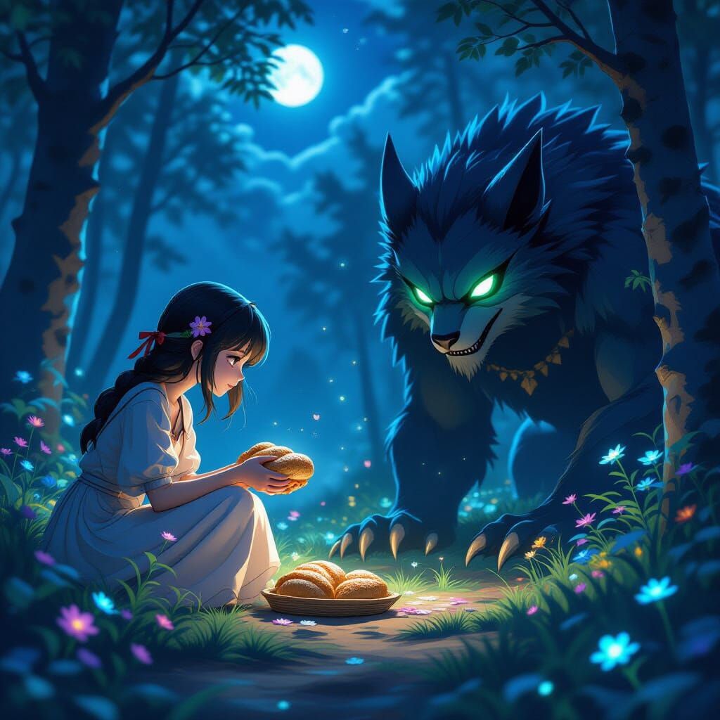 Anime Village Maiden Offers Gifts to Forest Beastman