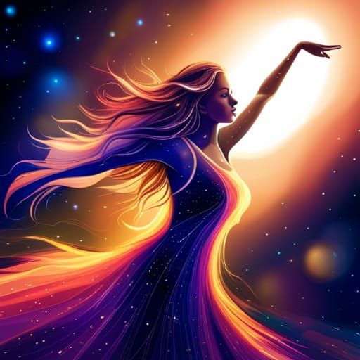 Ethereal Star Girl Dancing in Galaxy Silhouette