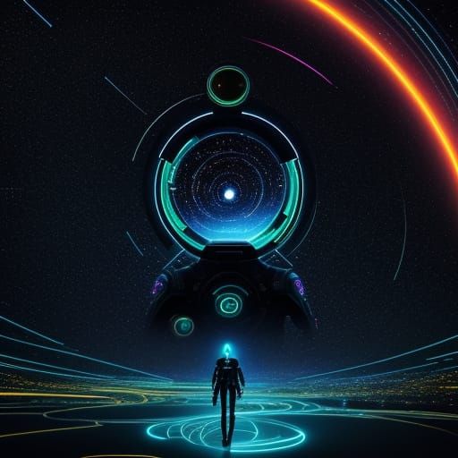 Sci-Fi Portrait: Woman with Glowing Hieroglyphics in Space