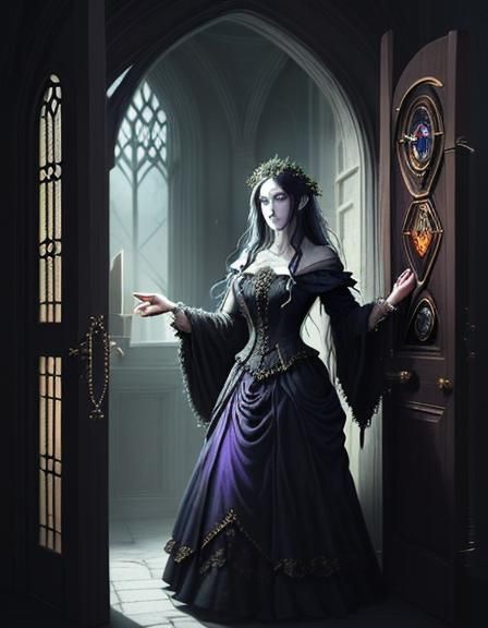 Gothic Chamber at Midnight with Raven Door