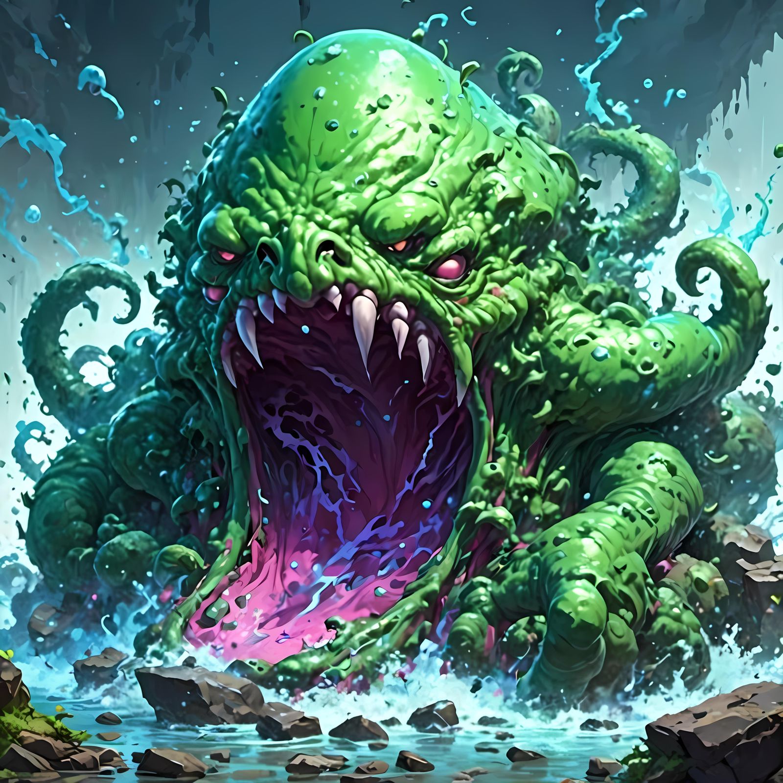 Gigantic Sinister Slime Monster in RPG Dungeon