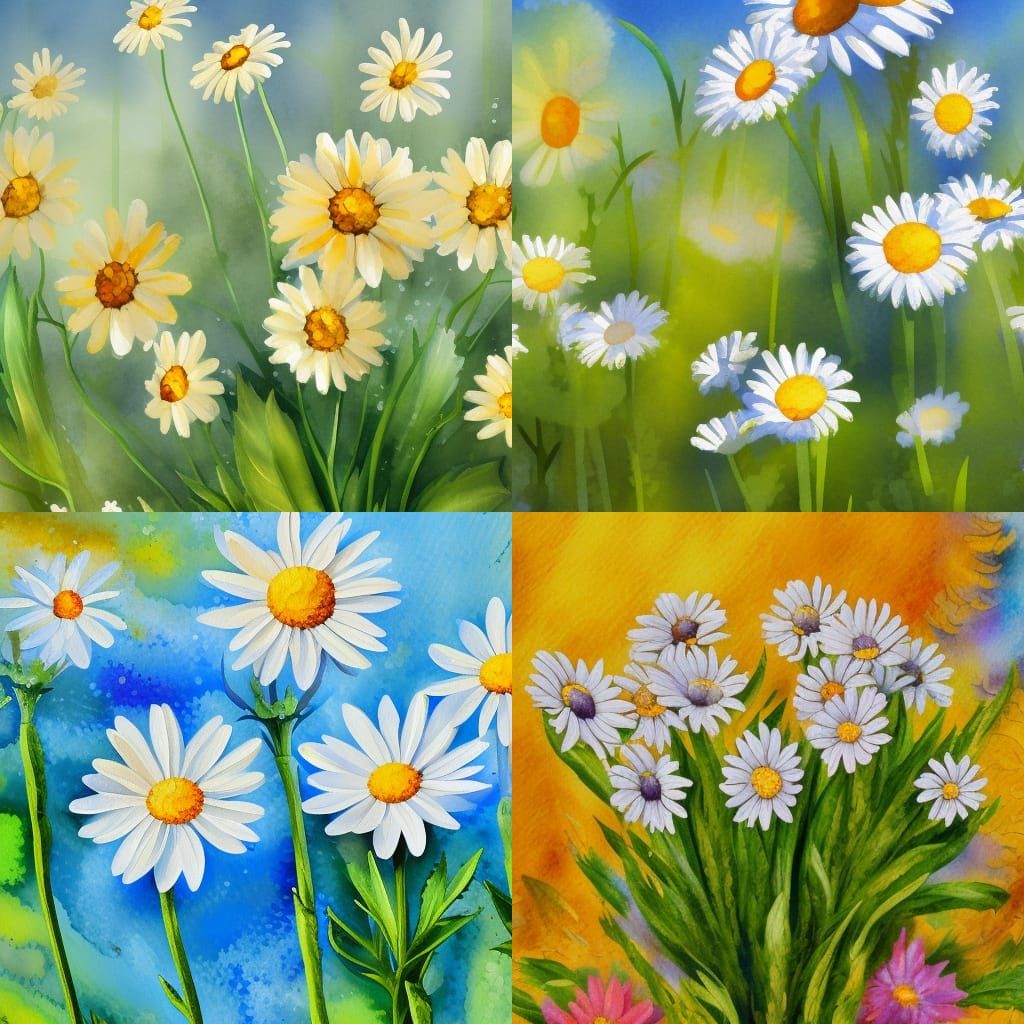 Daisy Flowers in Gouache Style Impressionist Painting