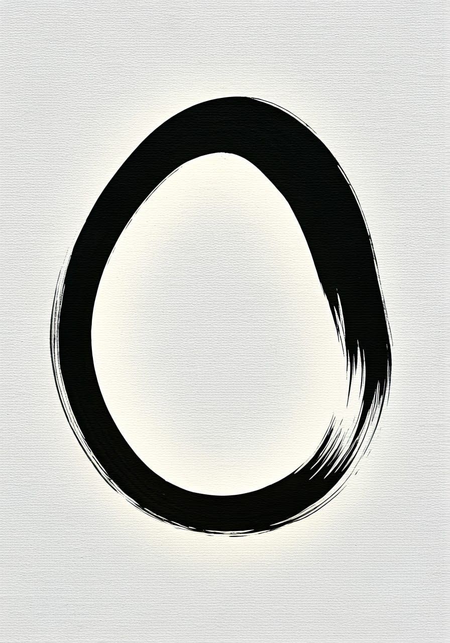 Minimalist Egg Shape on White Canvas in Ink Painting Style