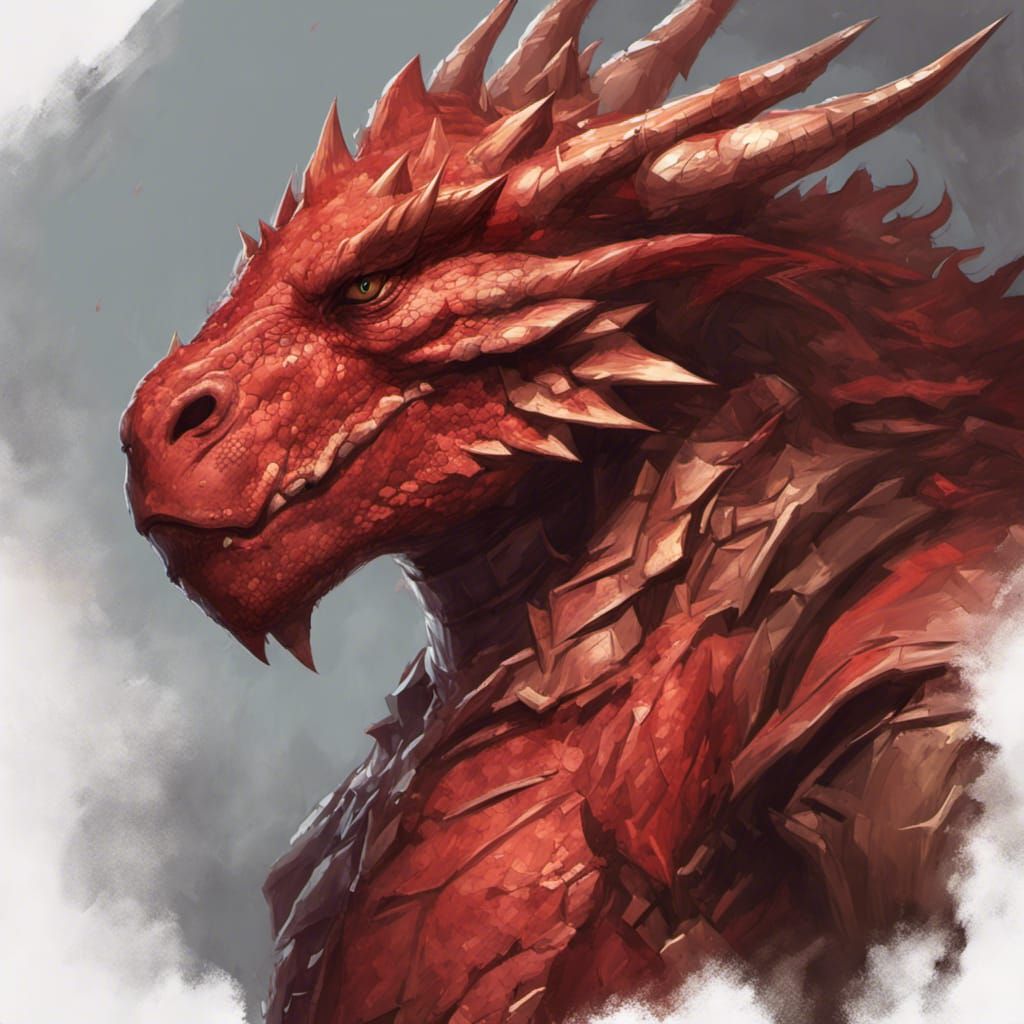 Detailed Red Dragonborn Portrait in Digital Art Style
