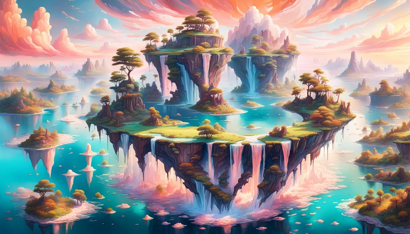 Dreamlike Surreal Floating Island in Ethereal Colors