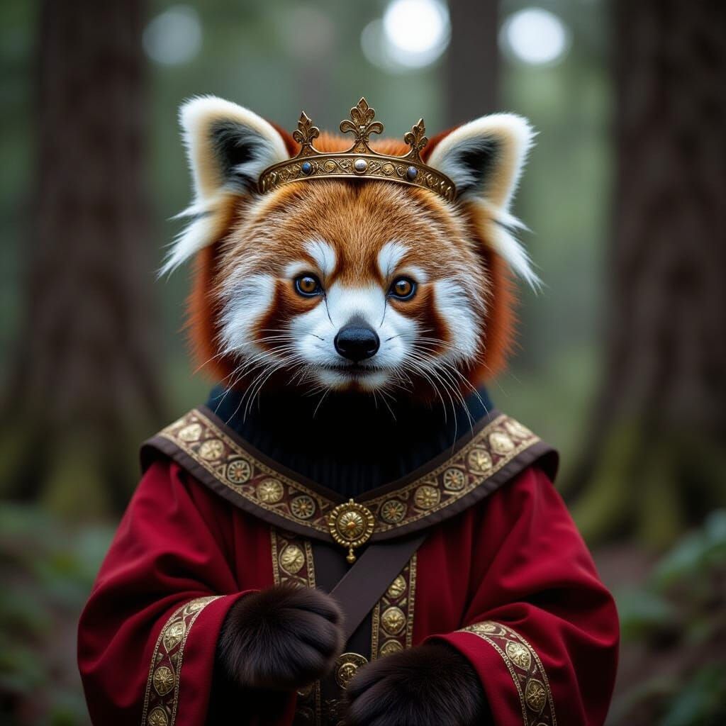 Red Panda as Dante in a Mystical Forest