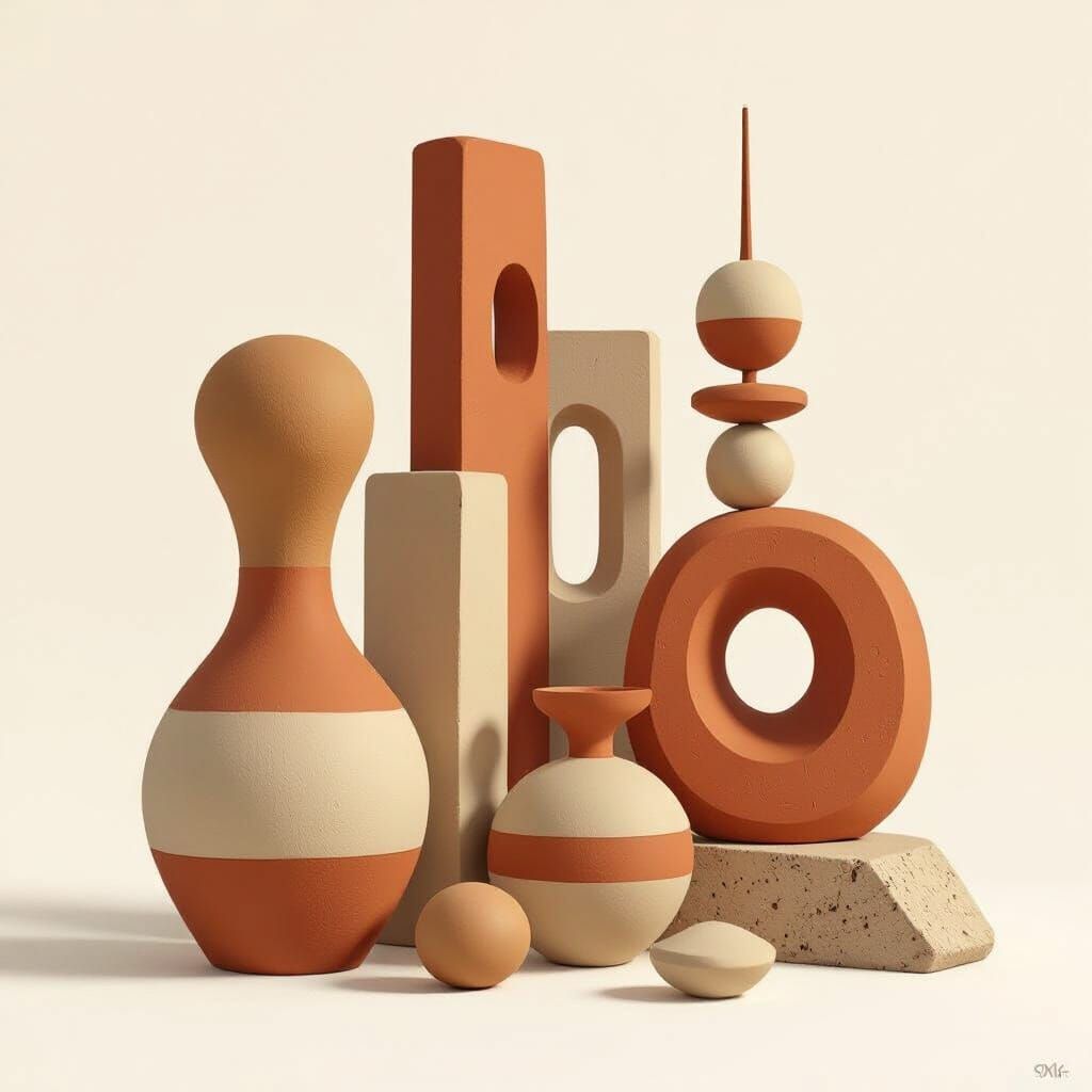 Abstract Terracotta Shapes in Earth Tones: Matte Painting
