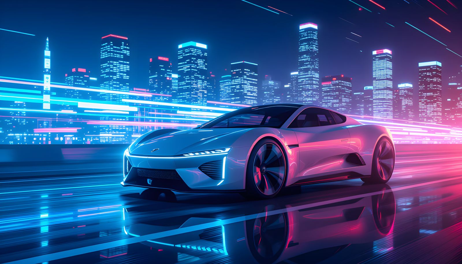 Cyberpunk Cityscape with Futuristic Car