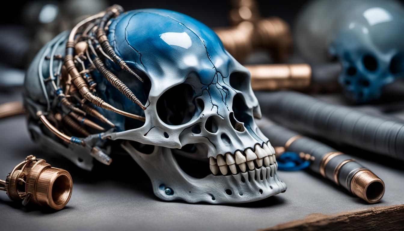 Anatomical Cat Skull Stalking Mouse, Giger Style