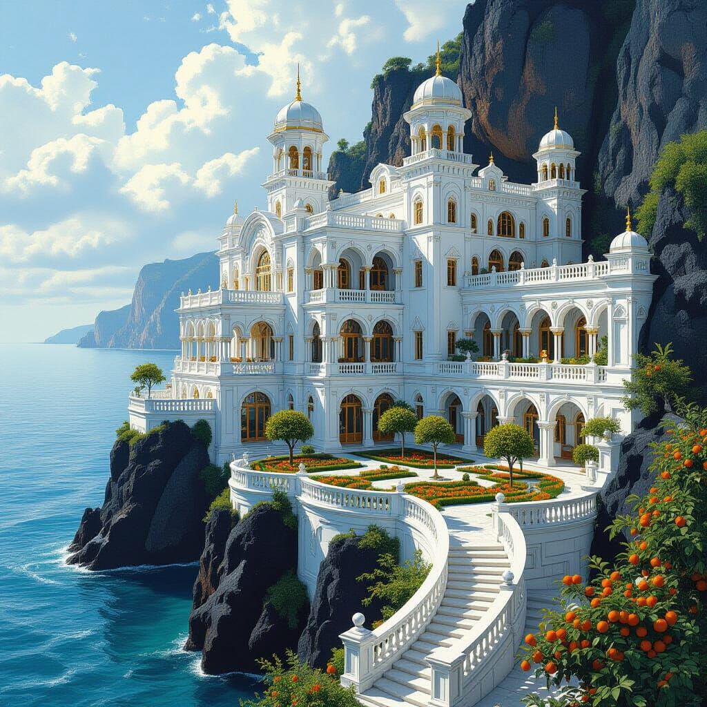 Majestic Marble Castle Overlooking the Sea