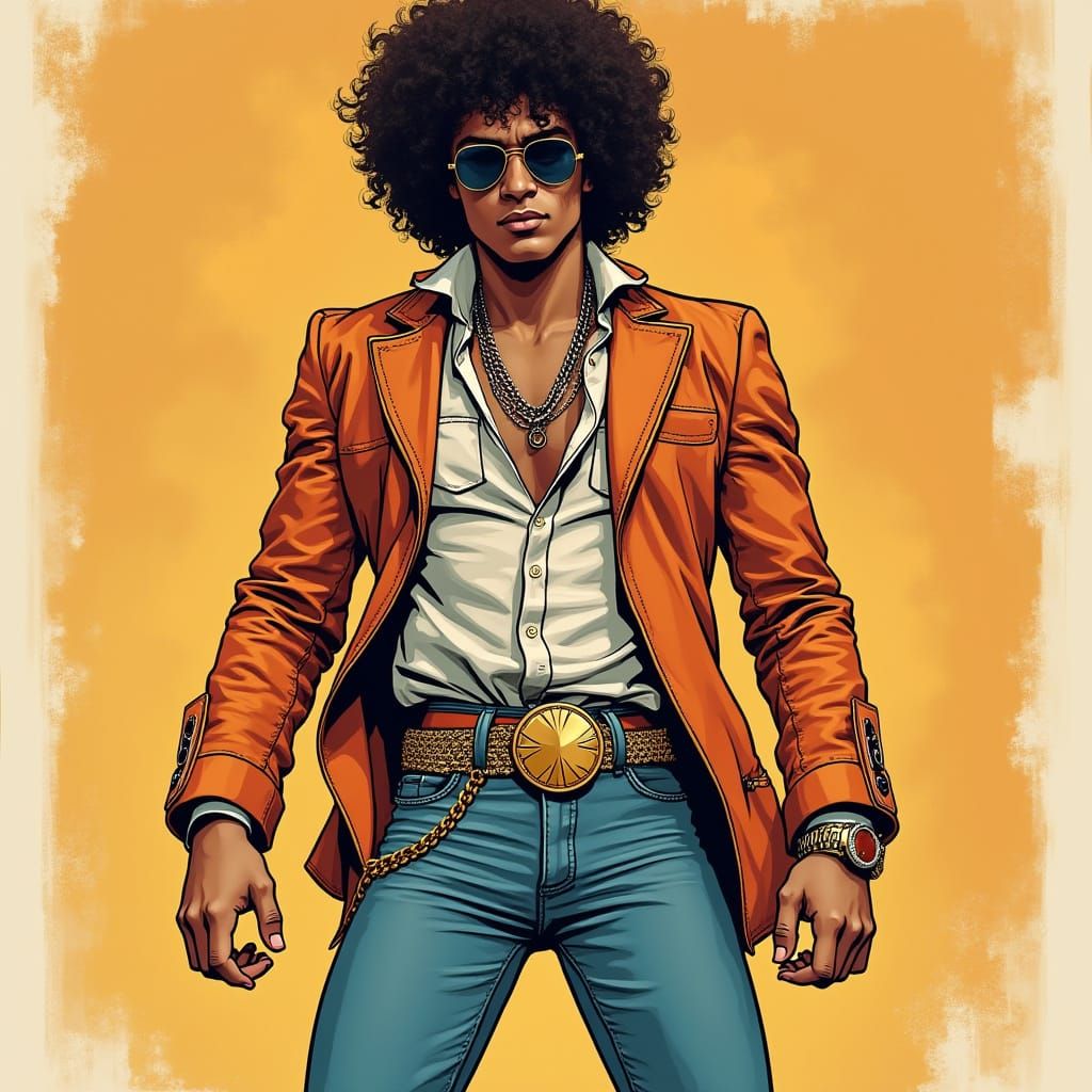 1970s Style Man Posing in Comic Book Art