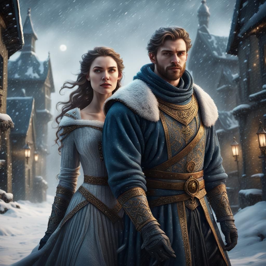 Medieval Couple in Snowstorm: Fantasy Concept Art