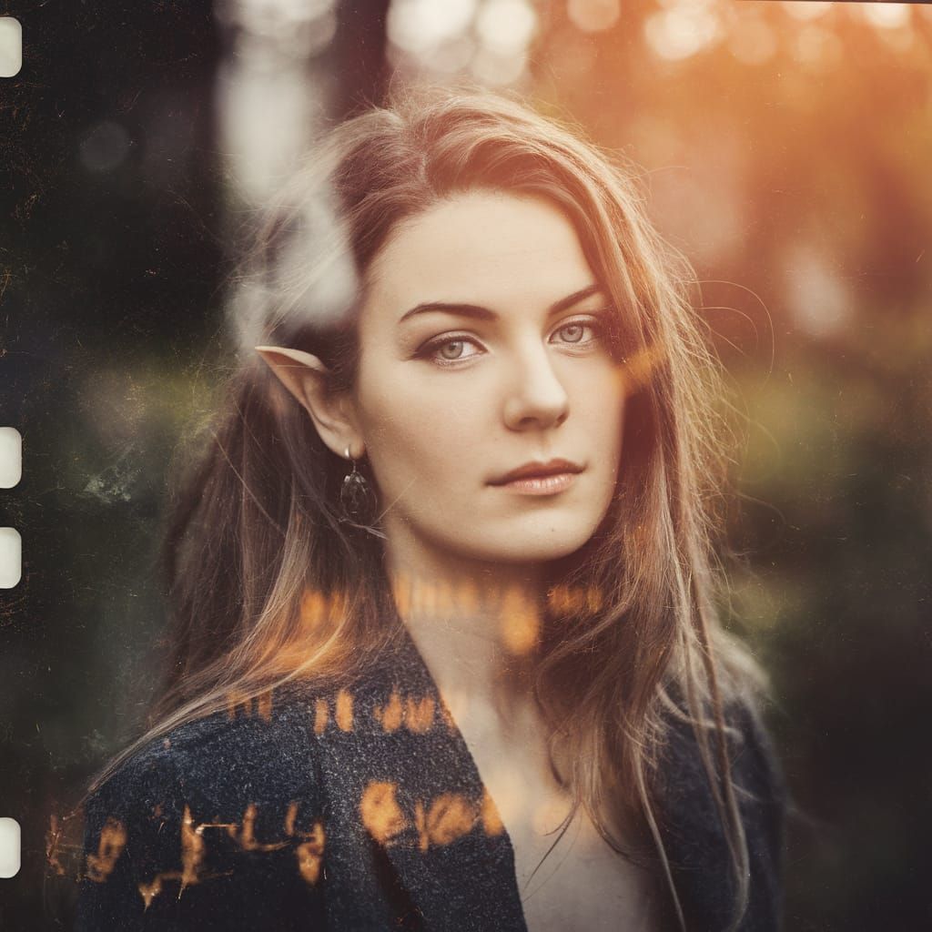 Enchanted Sunset Portrait of an Elf in Amber Hues