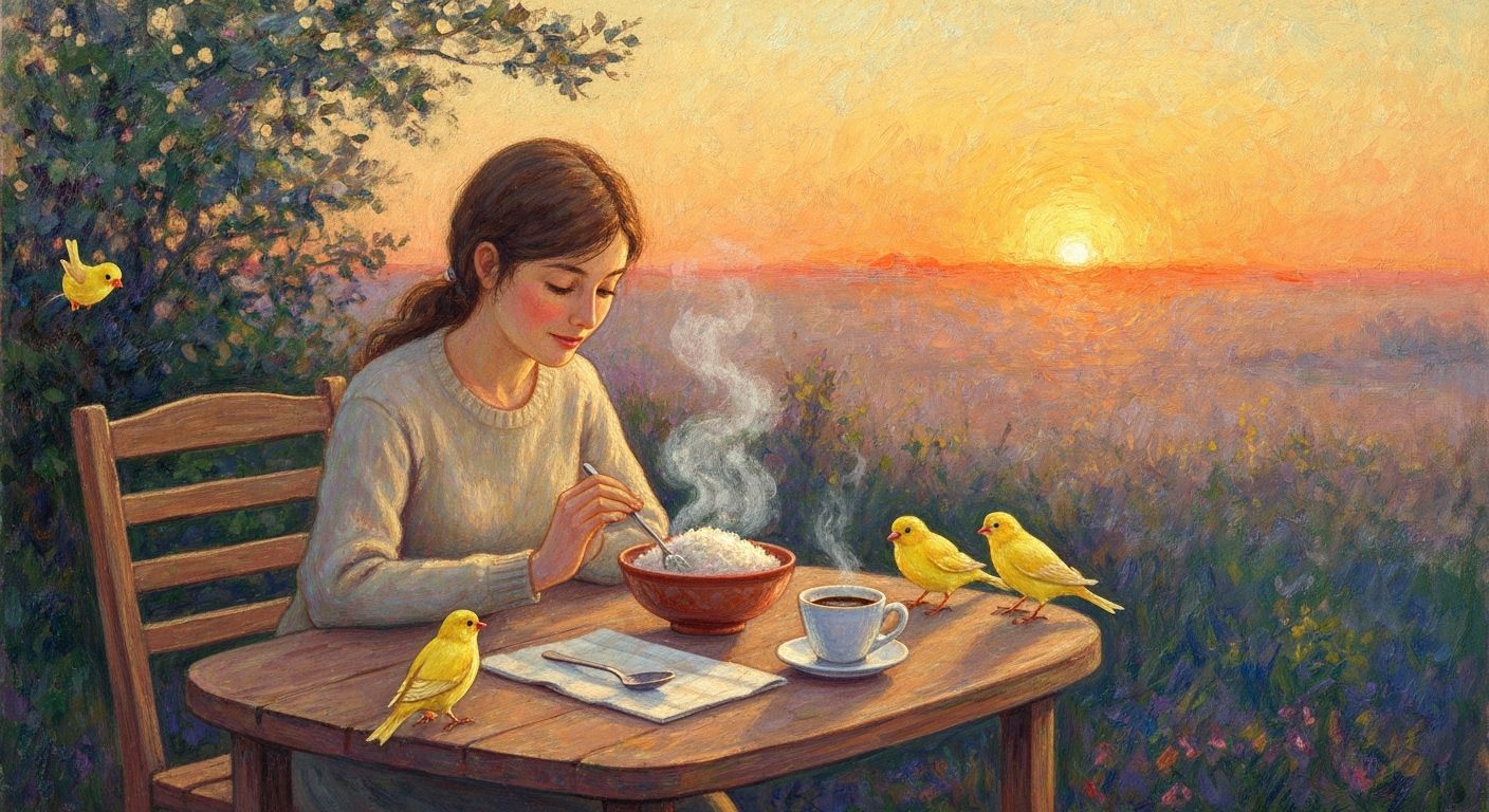 Impressionist Sunrise Breakfast with Canaries