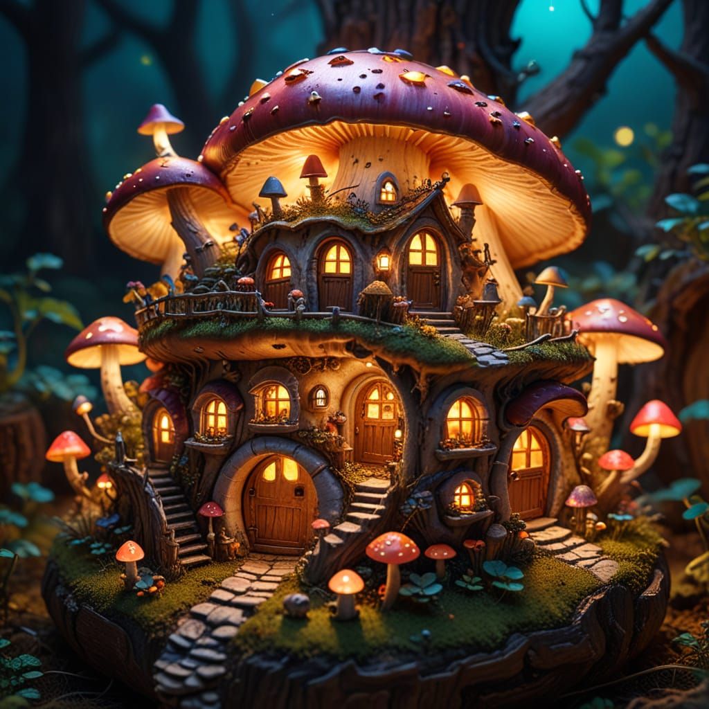 Magical Miniature Village Inside a Mushroom