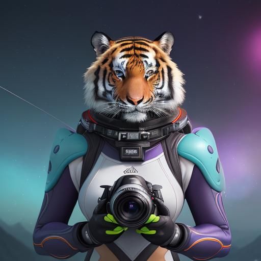 Half-Humanoid Tiger Gazing at Starry Sky