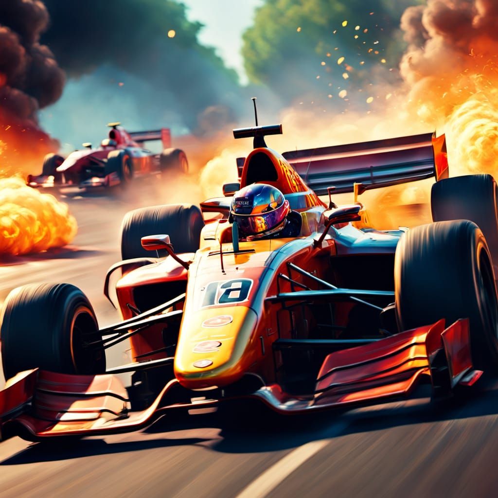 Brad Pitt Driving F1 Car in Vivid Oil Painting Style
