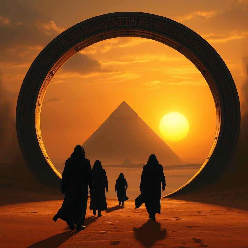 Egyptian Pyramid Framed by Glyphs in Sci-Fi Style
