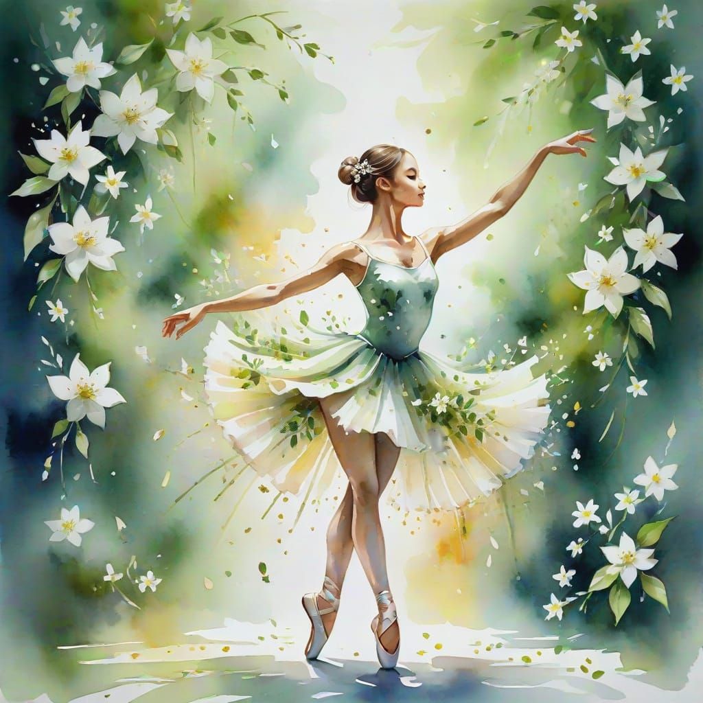Jasmine Flower Ballerina Watercolor Painting