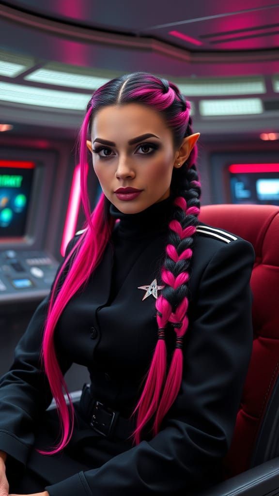 Cyberpunk Fantasy Italian Woman in Star Trek Uniform