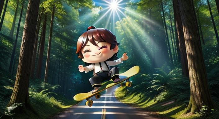 Chibi Meditating in Dark Forest with Art Nouveau Jewelry