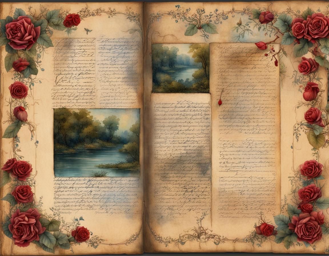 Illuminated Journal Page with Roses and River