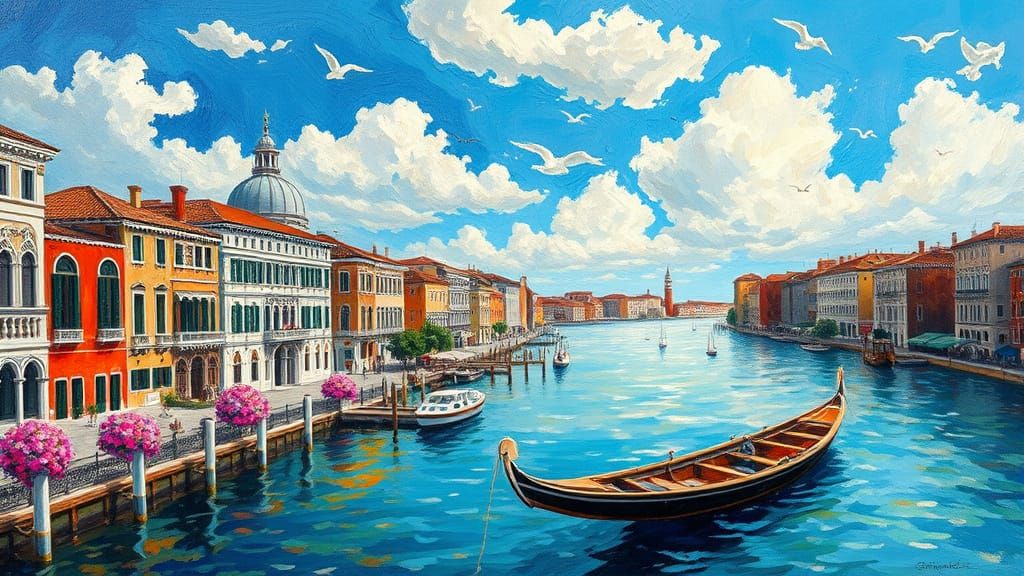 Vibrant Venice, Italy in Neo-Impressionist Style