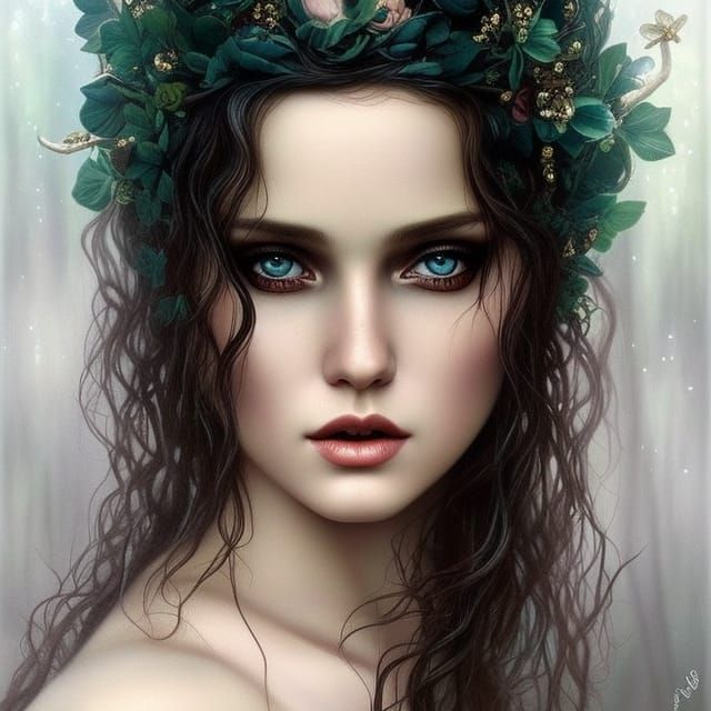 Ornate Portrait of a Disrobed Naiad in Lake