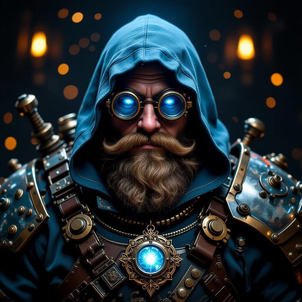 Steampunk Dwarf Forgemaster with Glowing Hood in Cinematic L...