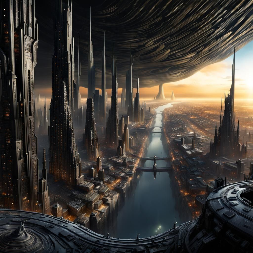 Epic Sci-Fi City on the Edge of Darkness