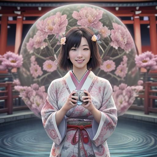 Japanese Woman with Camera in Hyperrealistic 3D Render