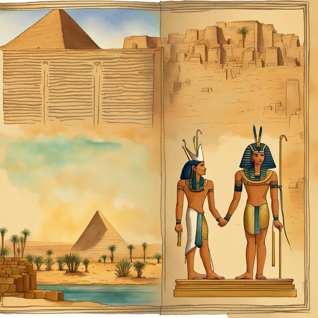 Egyptian Pharaoh in Ancient Temple: Watercolor Art