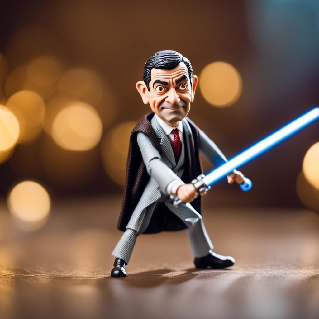 Mr. Bean Action Figure with Lightsaber