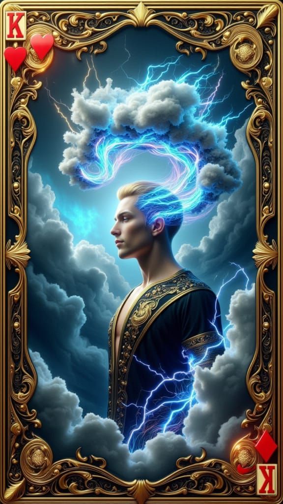 Ethereal Male Figure on a Turbulent Cloud Background