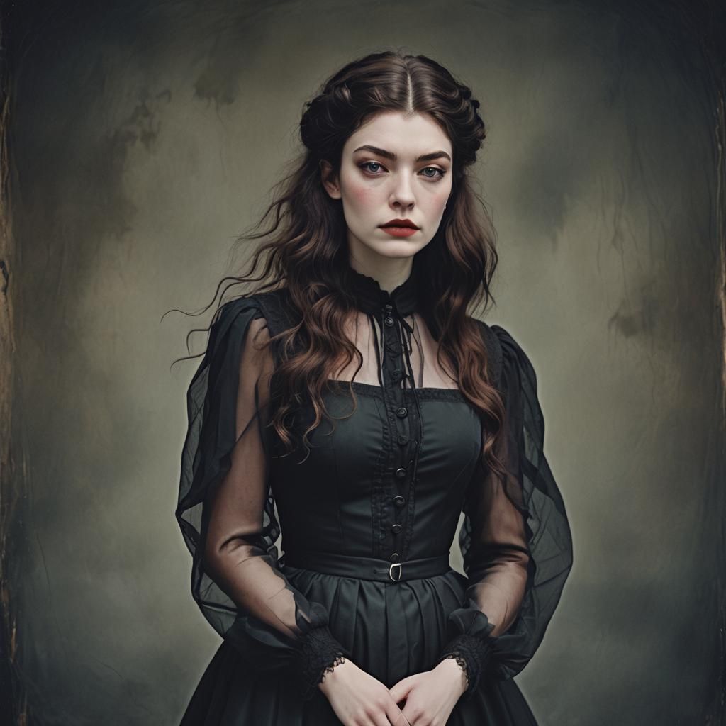 Melancholy Gothic Woman in Sheer Sleeves