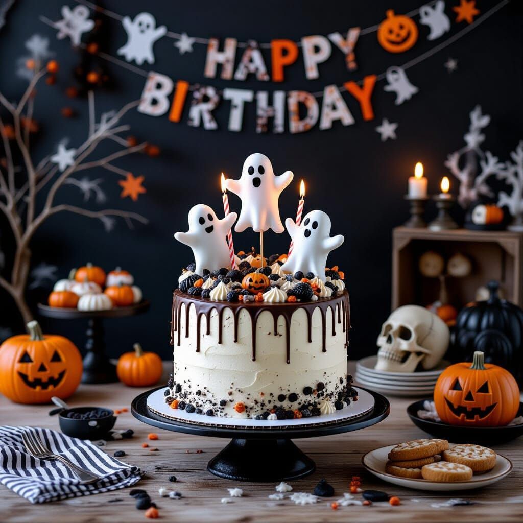 Spooky Birthday Celebration with Haunted Cakes and Ghostly G...