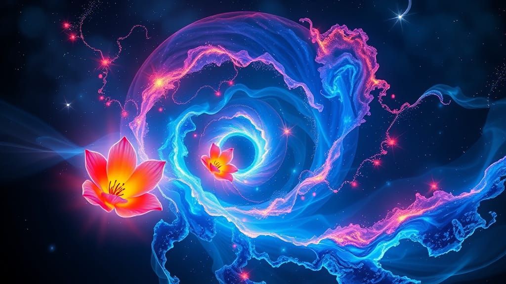 Glowing Galaxy Nebulae with Bioluminescent Flowers