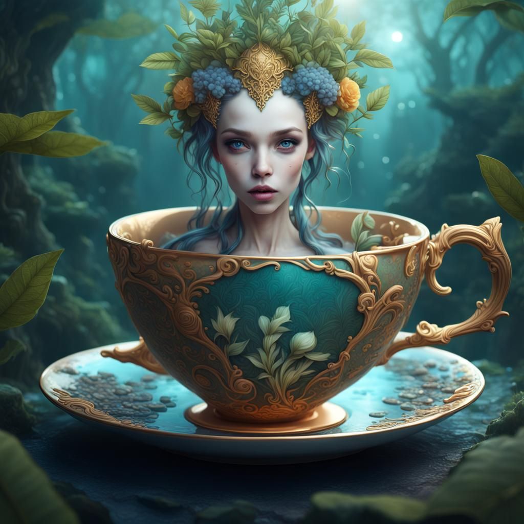 Nature Goddess in Teacup: Fantasy Concept Art