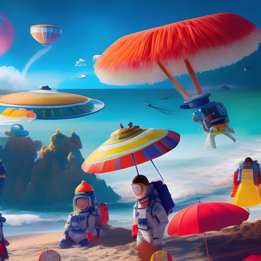 Astronauts' Beach Bonanza: A Photorealistic Beach Party