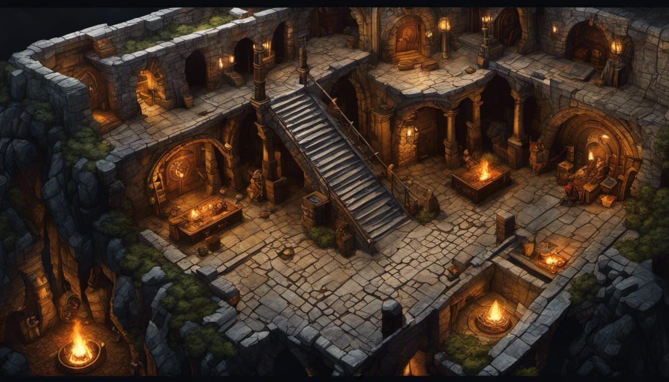 Detailed Dungeon Battle Map in Dark Fantasy Style