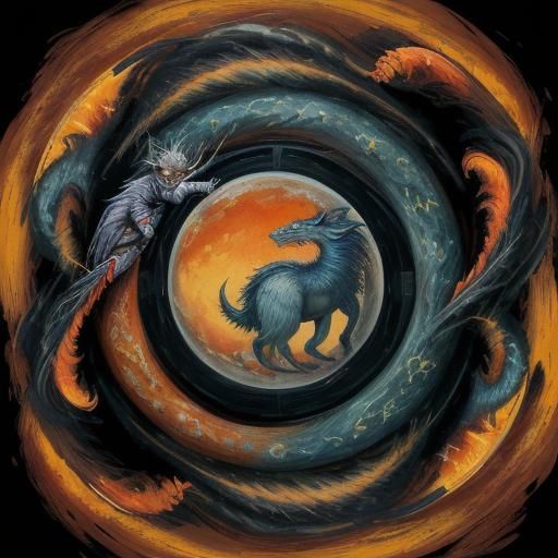 Enchanting Mythical Creature on Orange Surface, Surrealist P...