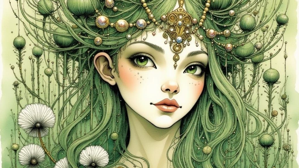 Art Nouveau Mother Nature Portrait with Opalescent Headdress