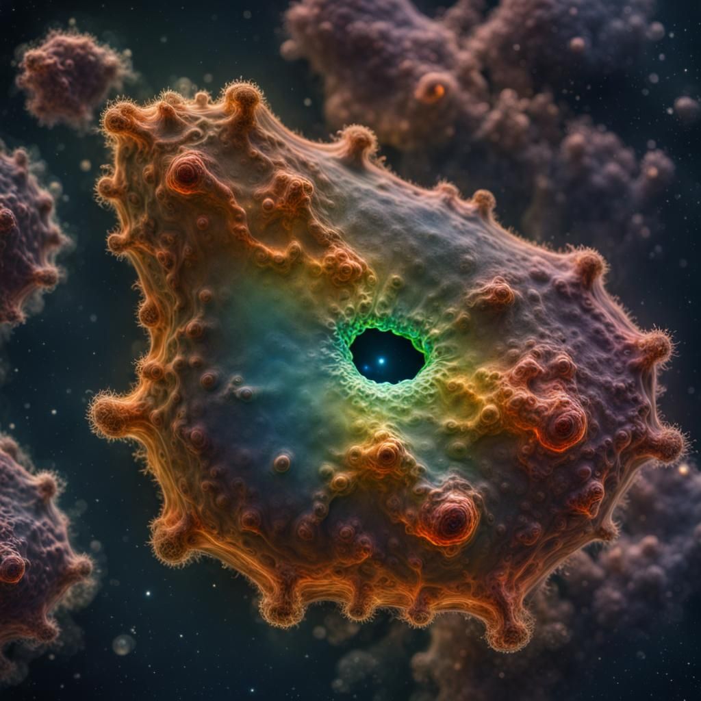Iridescent Amoeba Floating Under a Telescope