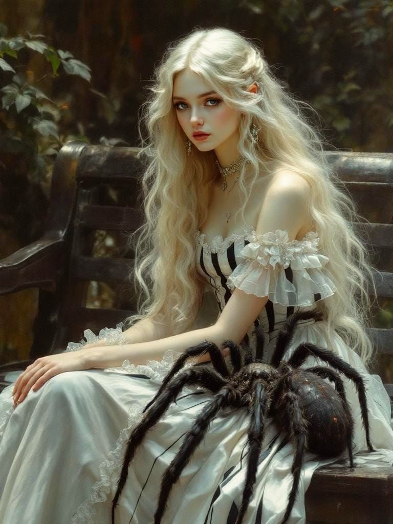Princess with Spider in Pre-Raphaelite Style
